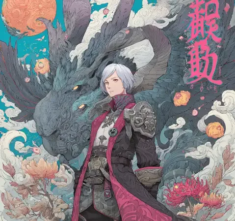 奇幻漫画作品封面：精灵与龙在森林相遇